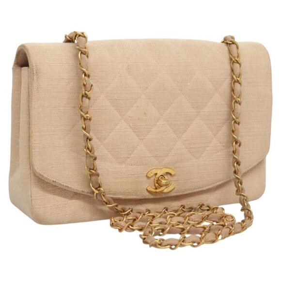 CHANEL Matelasse Chain Diana Shoulder Bag Canvas Pink CC Auth 120753 - Picture 1 of 16
